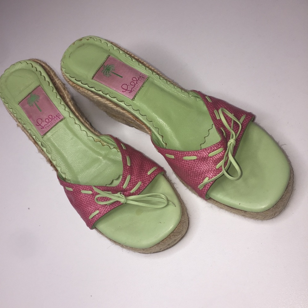 Lilly Pulitzer pink / green Erte espadrille slide